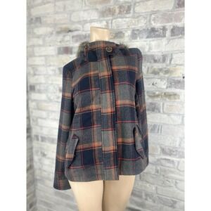 Kirra Pacsun Faux Fur Hooded Plaid‎ Jacket Women's Size M